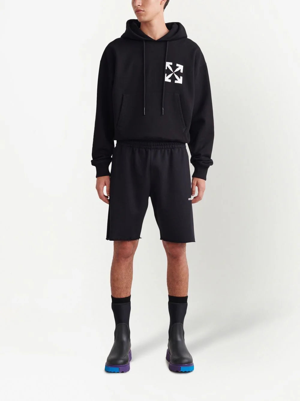 Off-white Helvetica logo track shorts